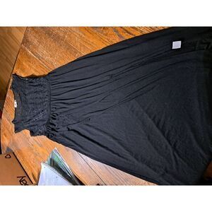 Large One Clothing Sleeveless Black Lace Maxi Long Dress w Long Front Slit